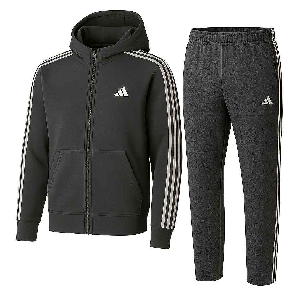 بدلة رجالي سحاب – قطن خريفي – خطوط جانبية – تطريز الشعار