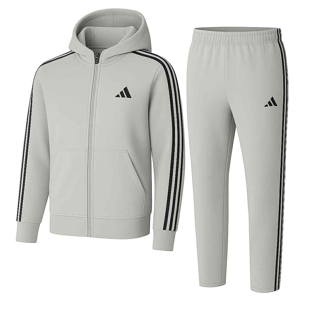 بدلة رجالي سحاب – قطن خريفي – خطوط جانبية – تطريز الشعار