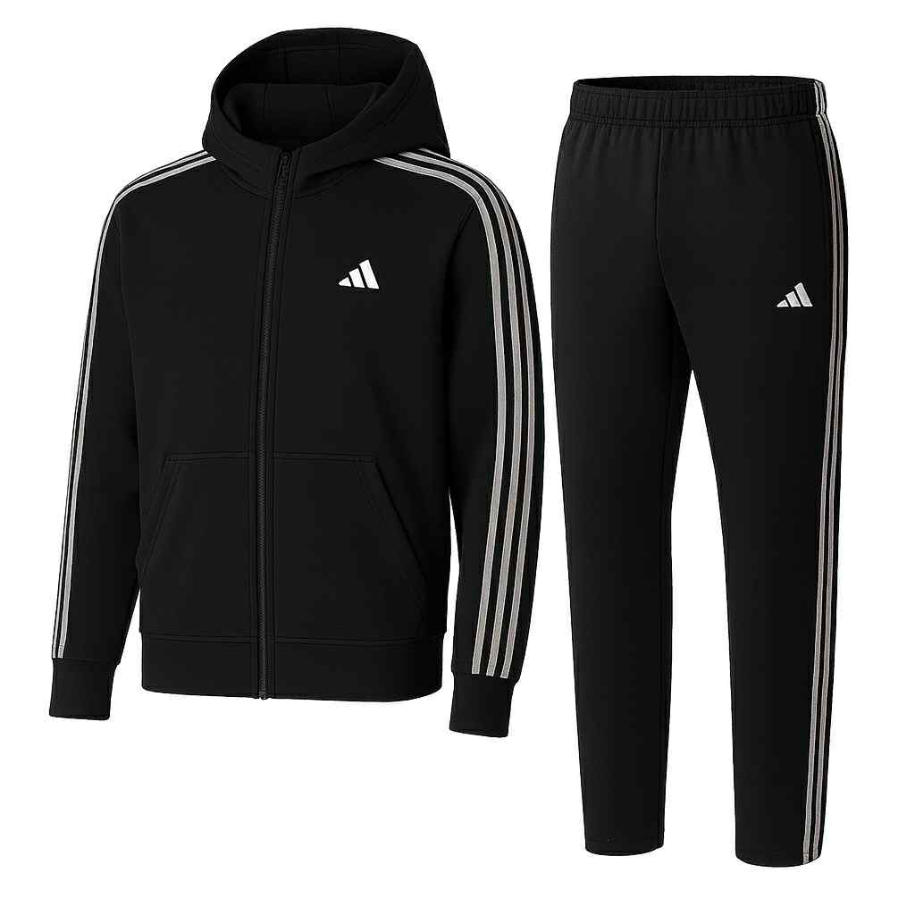 بدلة رجالي سحاب – قطن خريفي – خطوط جانبية – تطريز الشعار